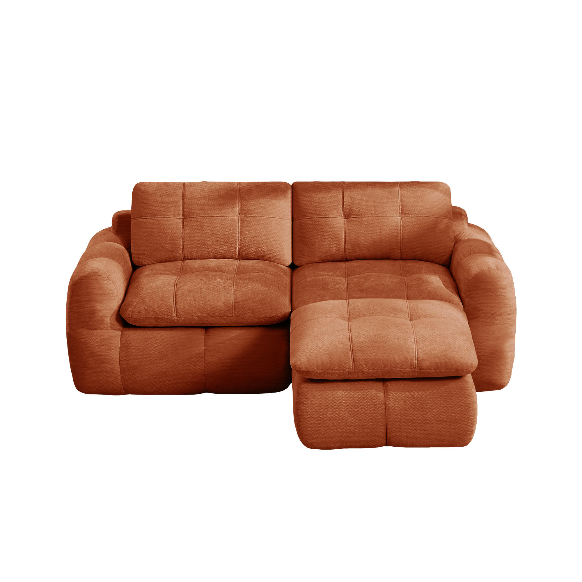 2-SITZER-SOFA mit 1 Hocker, minimalistisch, Chenille-Orange - Orange, Textil (160/68/194cm) - KOMHTOM