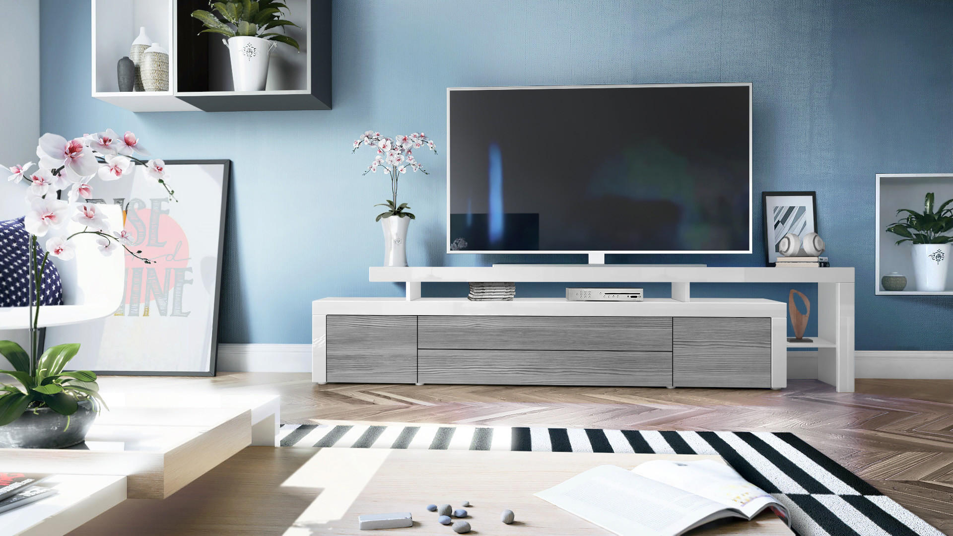 LOWBOARD Leon Avola-Anthrazit / Weiß Hochglanz - Anthrazit, Holzwerkstoff (227/52/35cm) - Vladon