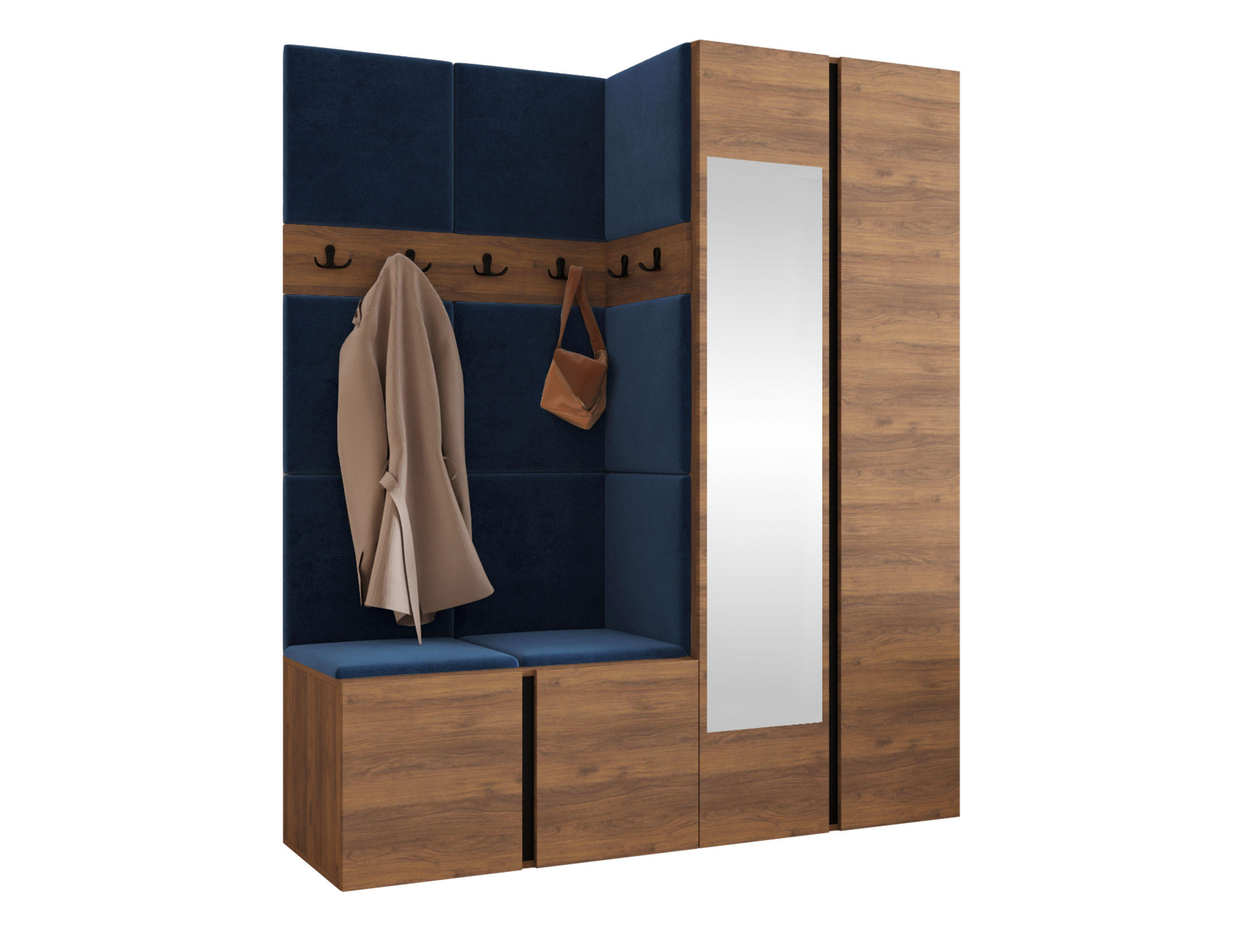 MOBILIER PENTRU HOL Orion XII - albastru/culoare lemn de nuc, material plastic/compozit lemnos (158/186/46cm) - MIRJAN24