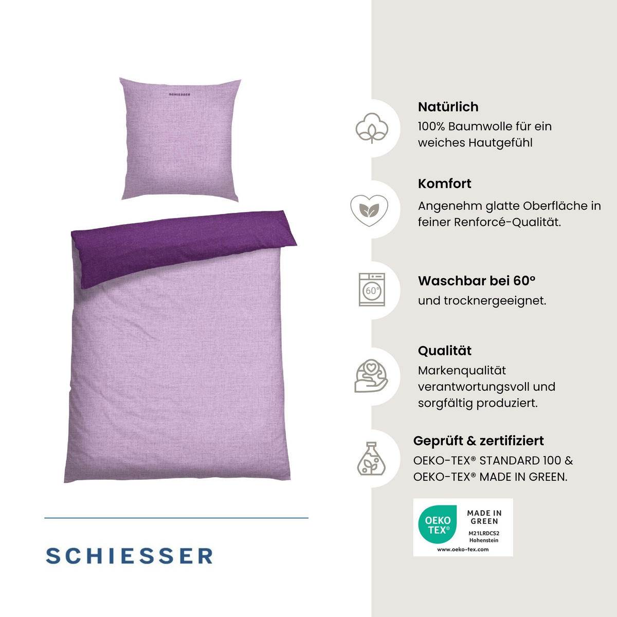 BETTWÄSCHESET Doubleface Renforcé 2-teilig 135x200 cm Lila - Lila, Textil (135/200cm) - SCHIESSER