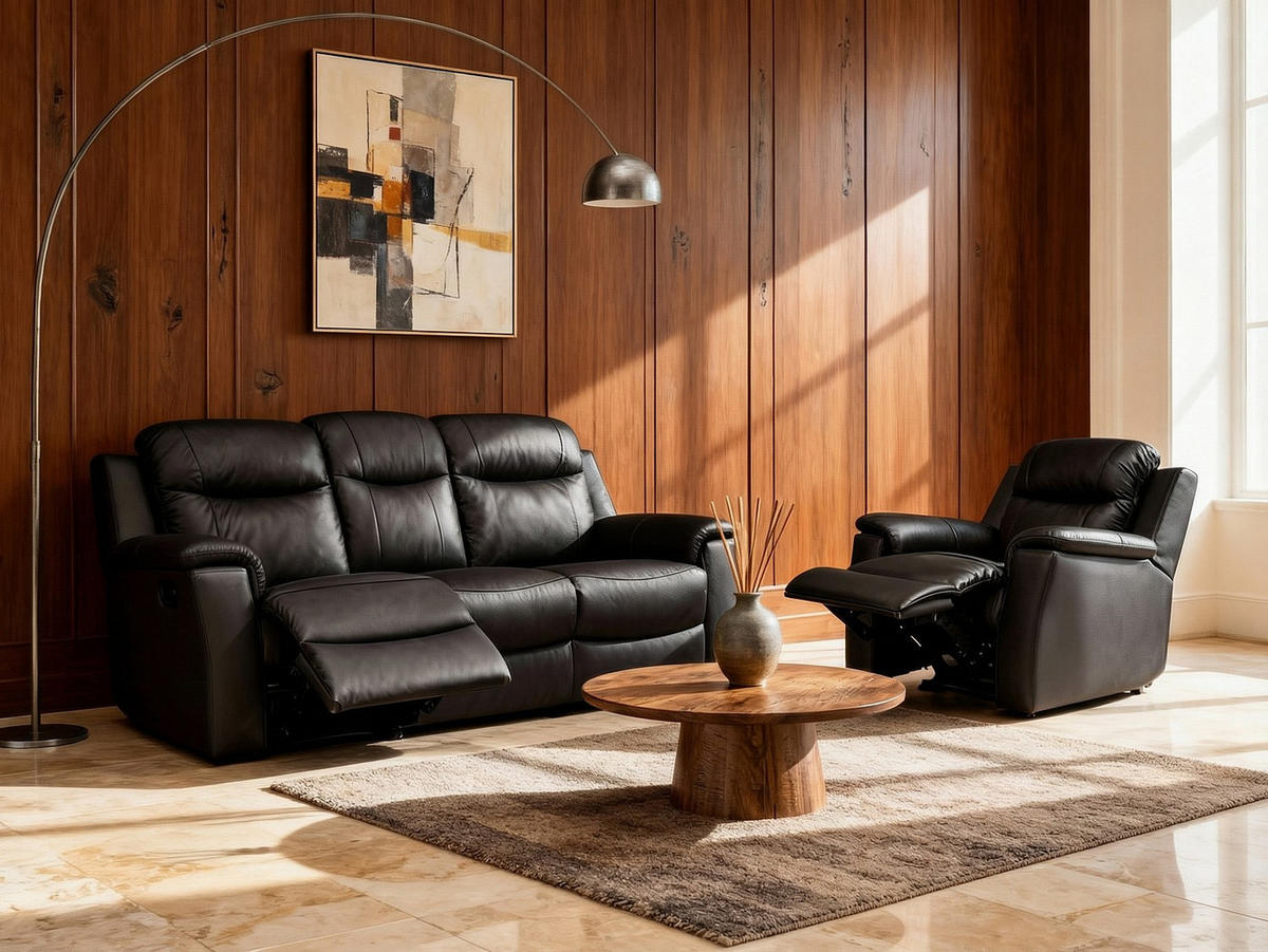 RELAXSESSEL - 1 -Sitzer - Leder - schwarz - EVASION - Schwarz, Leder (95/100/96cm) - Vente-Unique