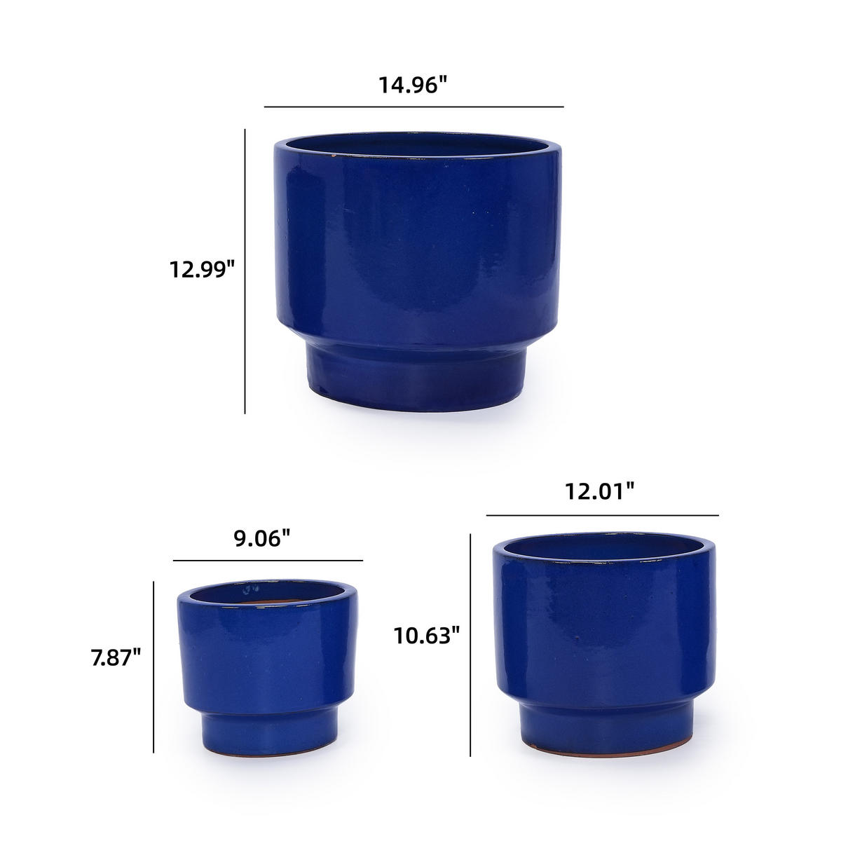 BLUMENTOPF Ø 38,1/30,5/22,9 cm Blau (3 Stück) - Blau, Keramik (38/33cm) - Oxeza