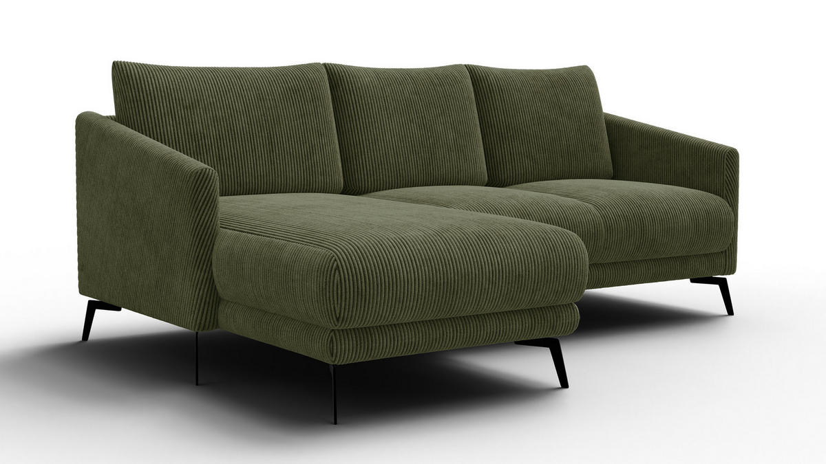 ECKSOFA VILT 3-Sitzer, olive - Schwarz/Olivgrün, Holzwerkstoff/Textil (221/156cm) - Courtois Laville