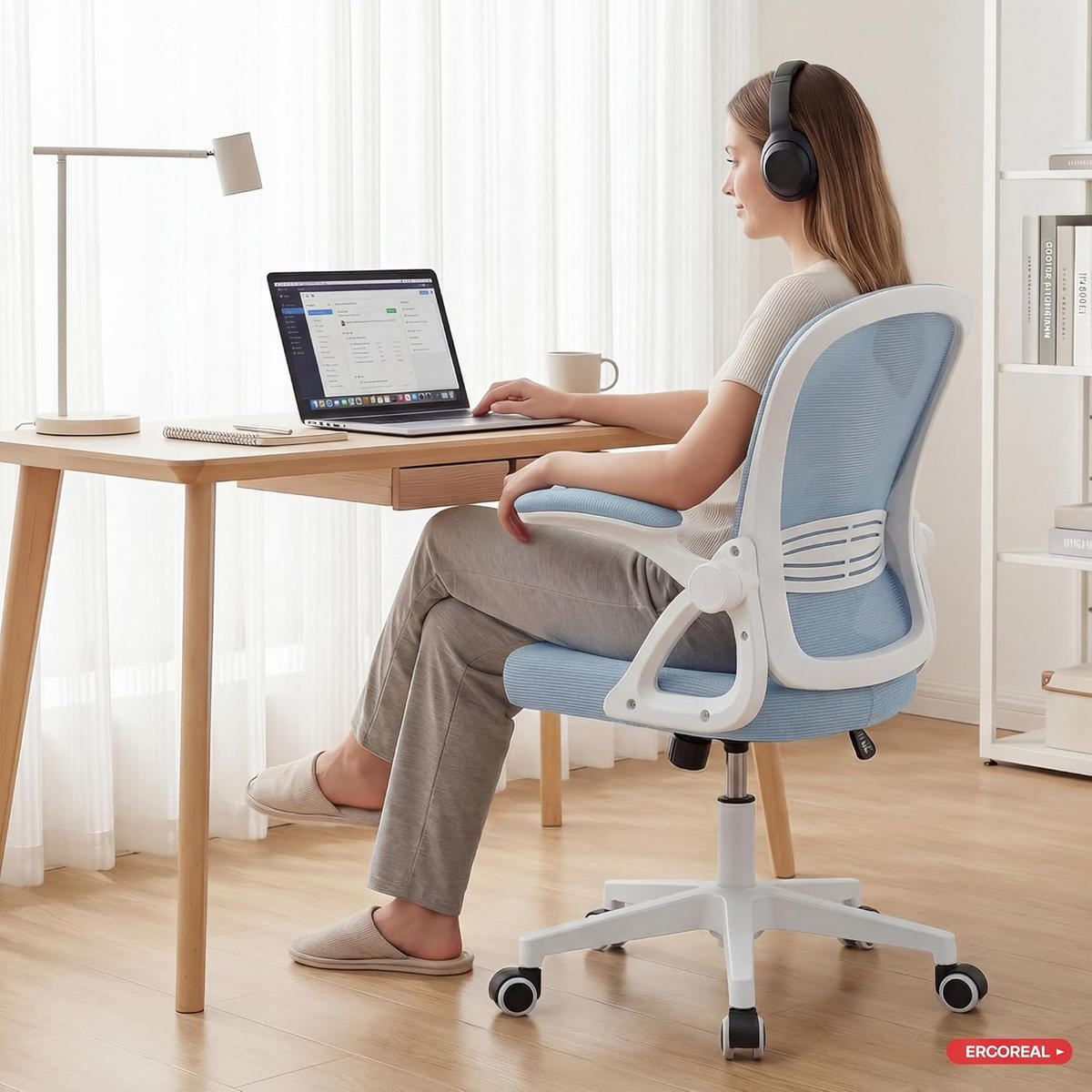 BÜROSTUHL Ergonomischer 90-110°neigbar, 90° Aufklappbare Armlehnen - Blau, Metall (60/92/57cm) - Gisaae