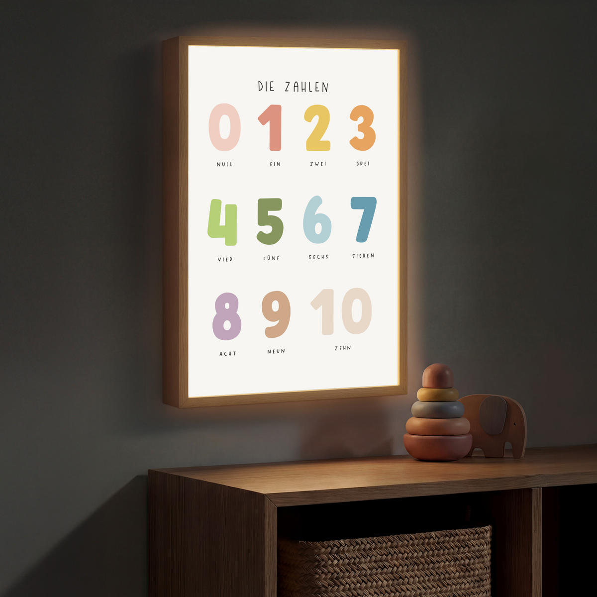 NACHTTISCHLAMPE MIT AKKU Pädagogisch - Zählen lernen - Weiß - Farben - 1-10 40x60 cm - Weiß, Holzwerkstoff (8/40/60cm) - OnlyWow
