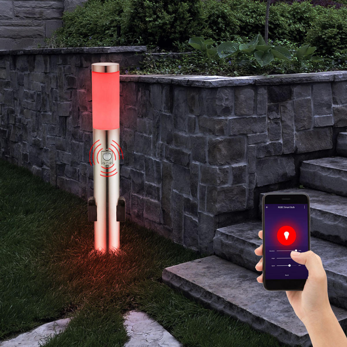 LED AUßENLEUCHTE BOSTON Edelstahl Silber - Silberfarben, Kunststoff (13.1/13.1/60cm) - Globo Lighting