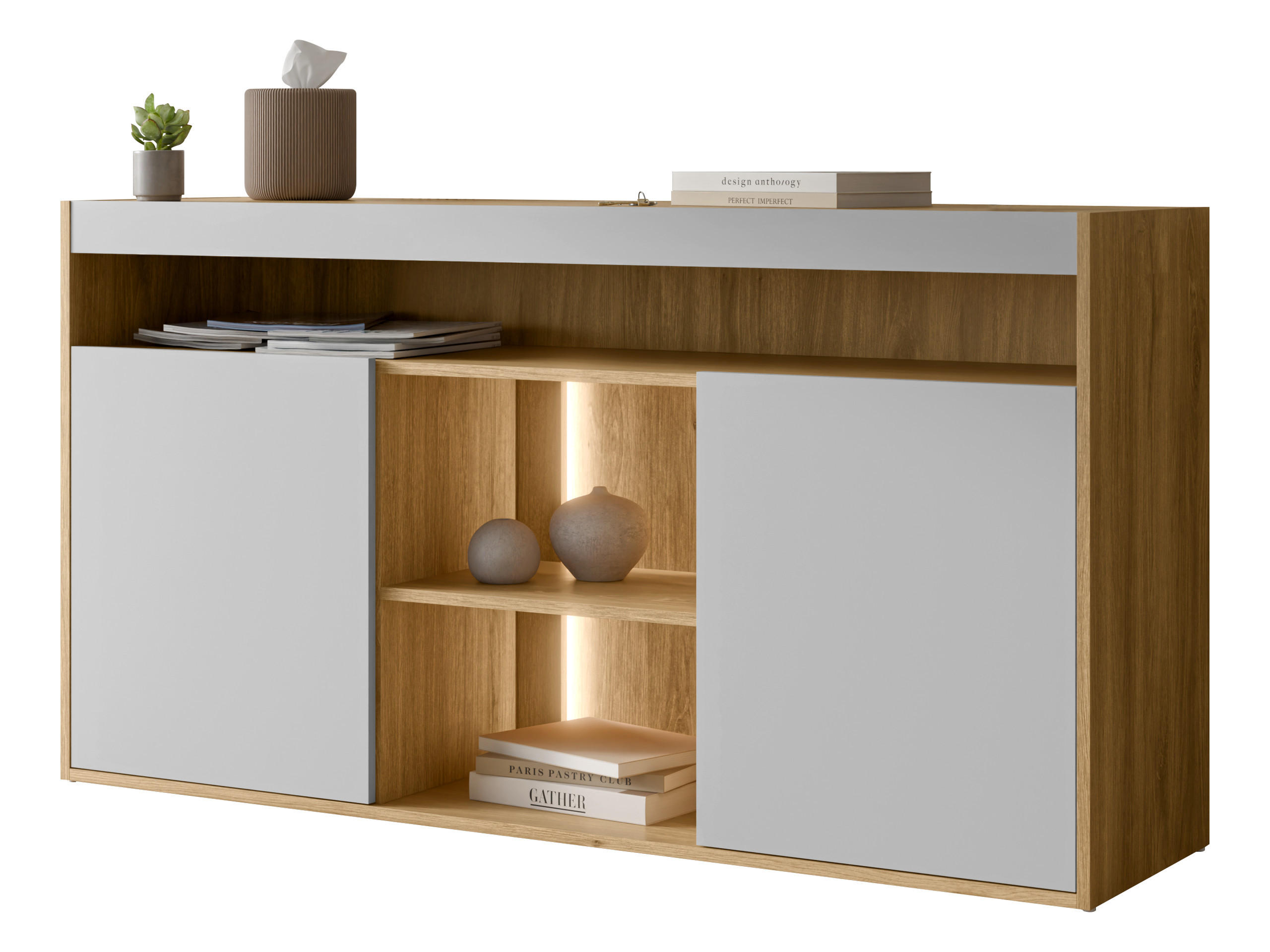 Mirjan24 Kommode Eiche, Grau 151x79x39 cm