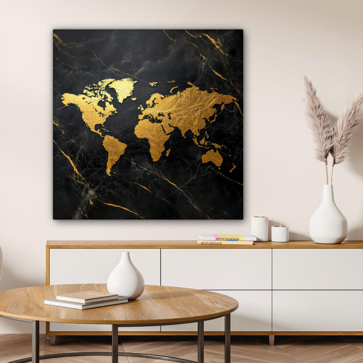 LEINWANDBILD Weltkarte - Gold - Marmor 90x90 cm - Goldfarben, Textil (90/90cm) - MuchoWow