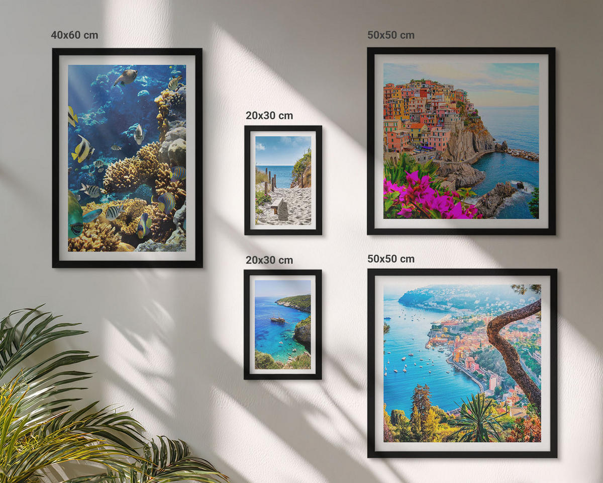 WANDBILDER 5er-Set - 50x50 cm & 20x30 cm & 40x60 cm Schwarzer Rahmen - Berglandschaften im Hintergrund - Schwarz, Kunststoff (40/60cm) - ArtPrintCave