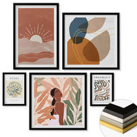 WANDBILDER 5er-Set - 50x50 cm & 20x30 cm & 40x60 cm Schwarzer Rahmen - Boho-Ästhetik, Pastellposter - Schwarz, Kunststoff (40/60cm) - ArtPrintCave