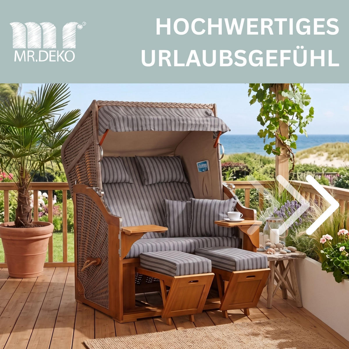 STRANDKORB Schleswig Pinie 2-Sitzer - Braun/Grau, Metall (120/160/80cm) - Mr. Deko