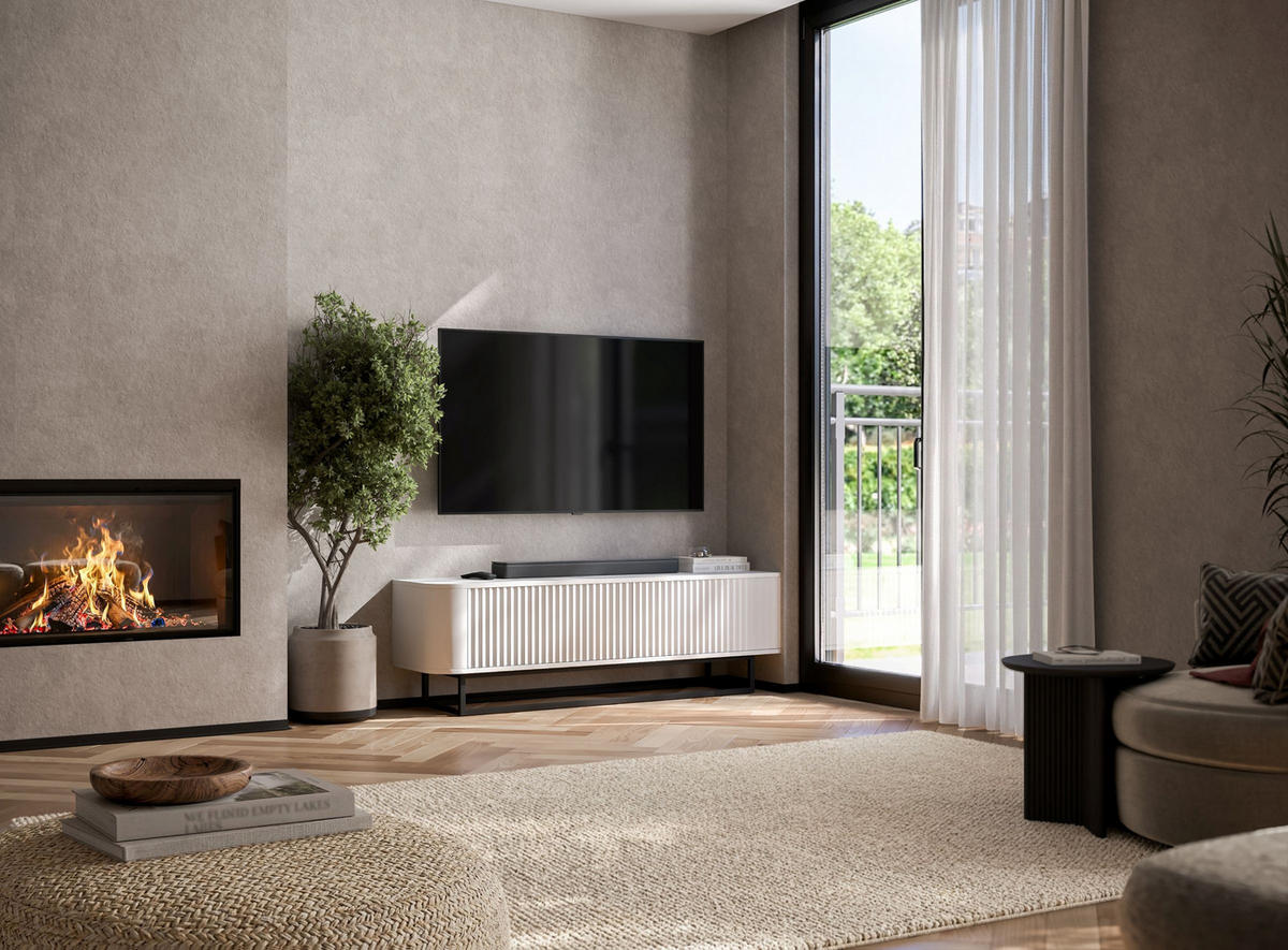 TV STOLÍK Aurora biely matný 140 cm s kovovým rámom - biela/zlatá, kov/kompozitné drevo (140/44/35cm) - Meble Lindner