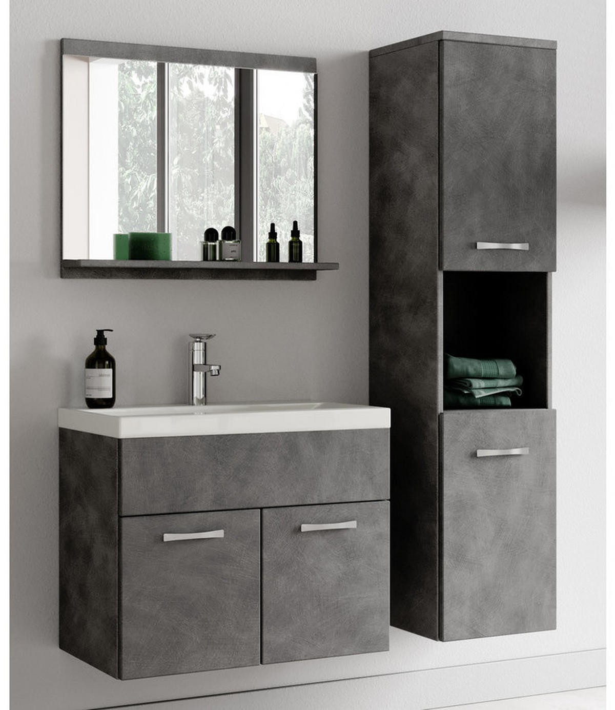 BADMÖBEL-SET Montreal 2 Teile Dunkel Grau - 60 x 35 x 51 cm - Grau, Holz (60/51/35cm) - Badplaats