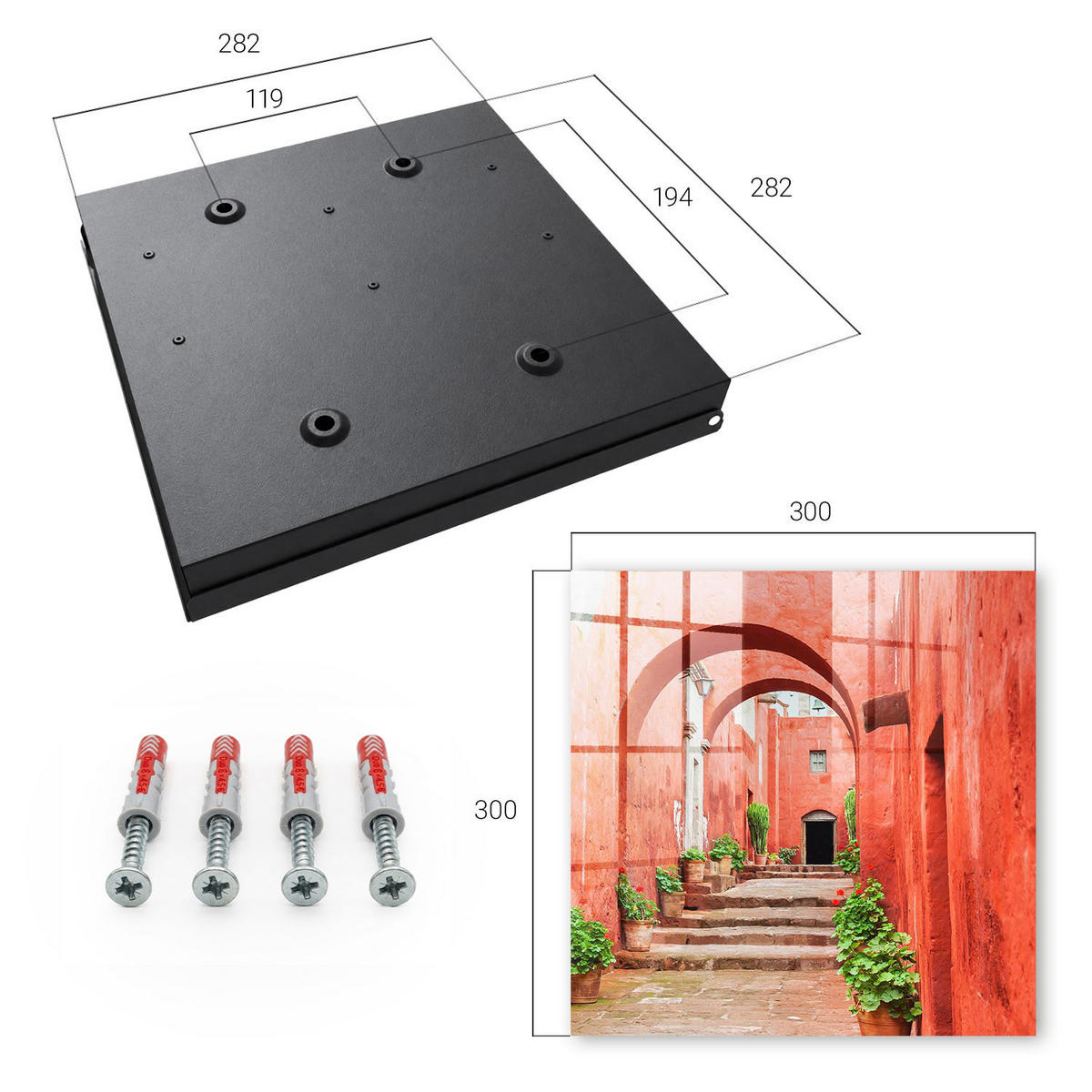 SCHLÜSSELBOX Schwarz 30x30 cm- Türöffnung nach rechts - Rote Straße - Rot, Metall (30/30/5cm) - TULUP