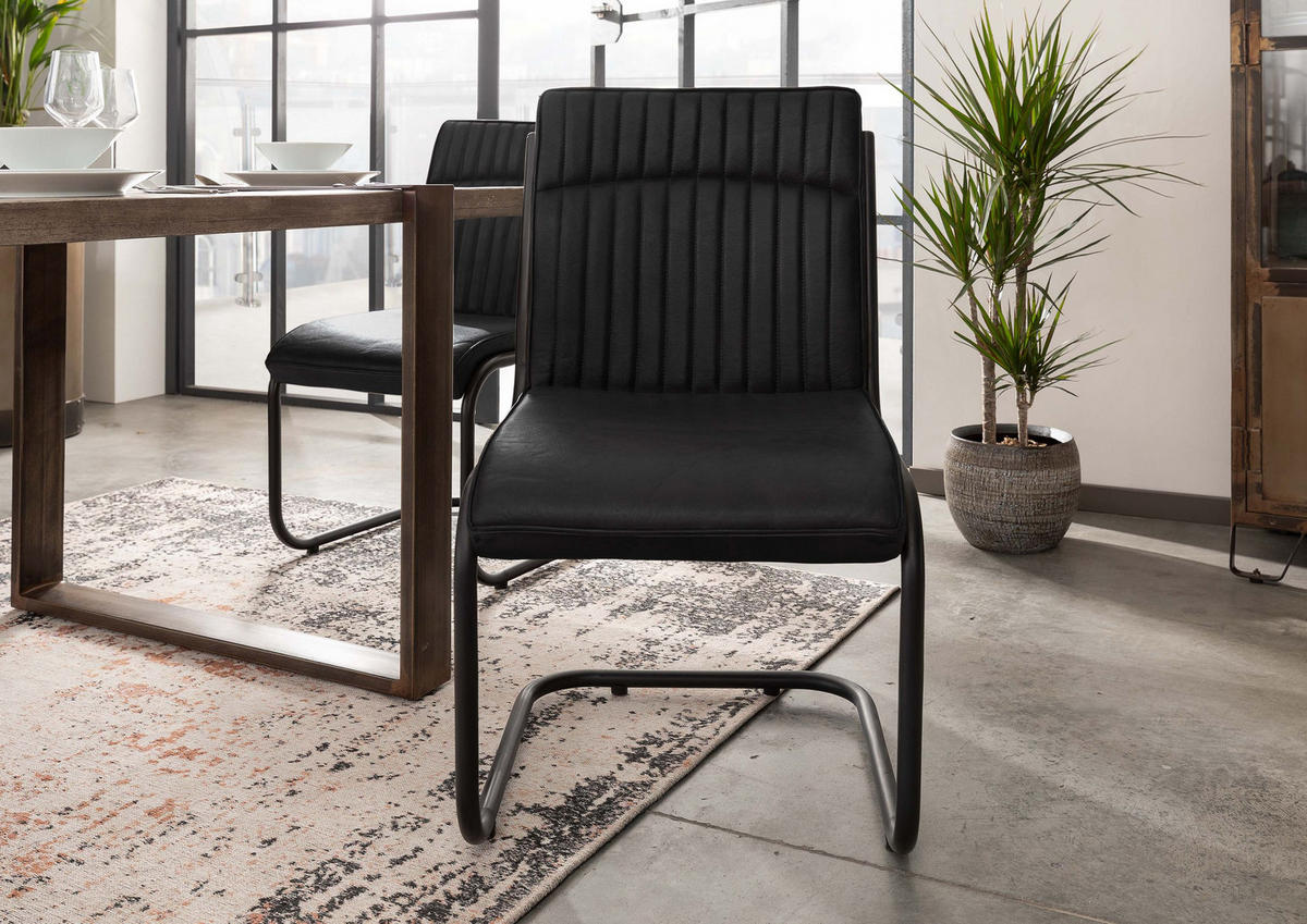 FREISCHWINGER Echtleder 52x61x92 schwarz IRON LABEL #21 - Schwarz, Leder (52/92/61cm) - Massivmoebel24