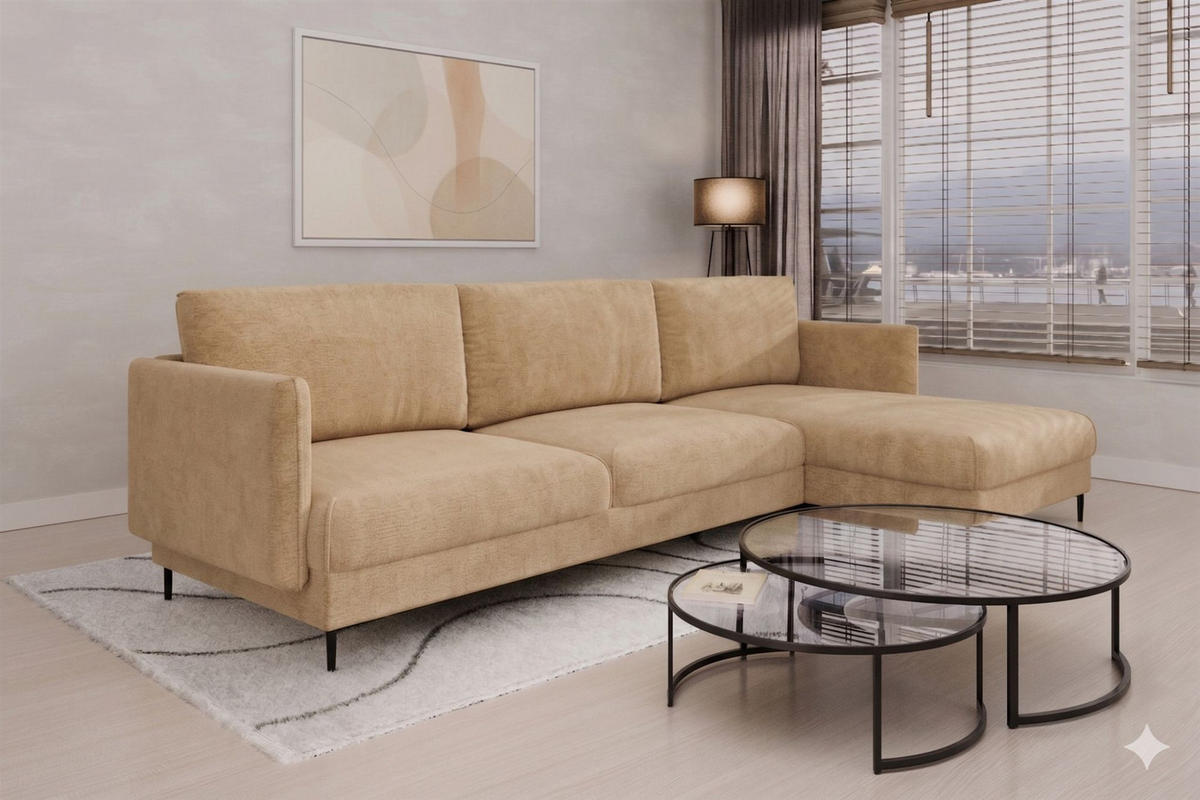 ECKSOFA Helmer Max In Stoff Vibe - Beige, Holzwerkstoff/Textil (323/164cm) - Fun Möbel