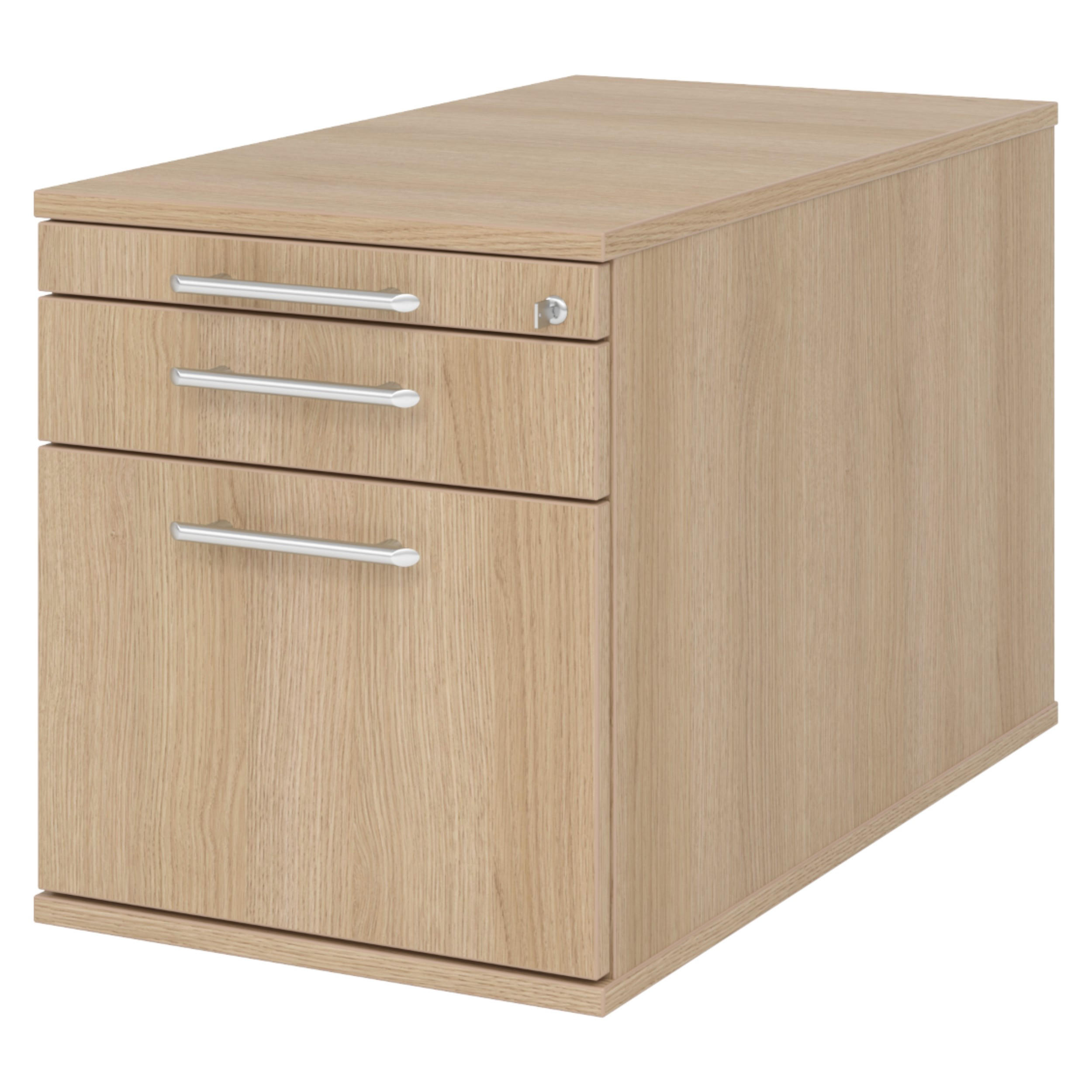 ROLLCONTAINER - mit Hängeregistratur 80/42,8/51,2 cm in Eichefarben Relinggriff (Kunststoff) - Eichefarben, Holzwerkstoff (42.8/51.2/80cm) - bümö