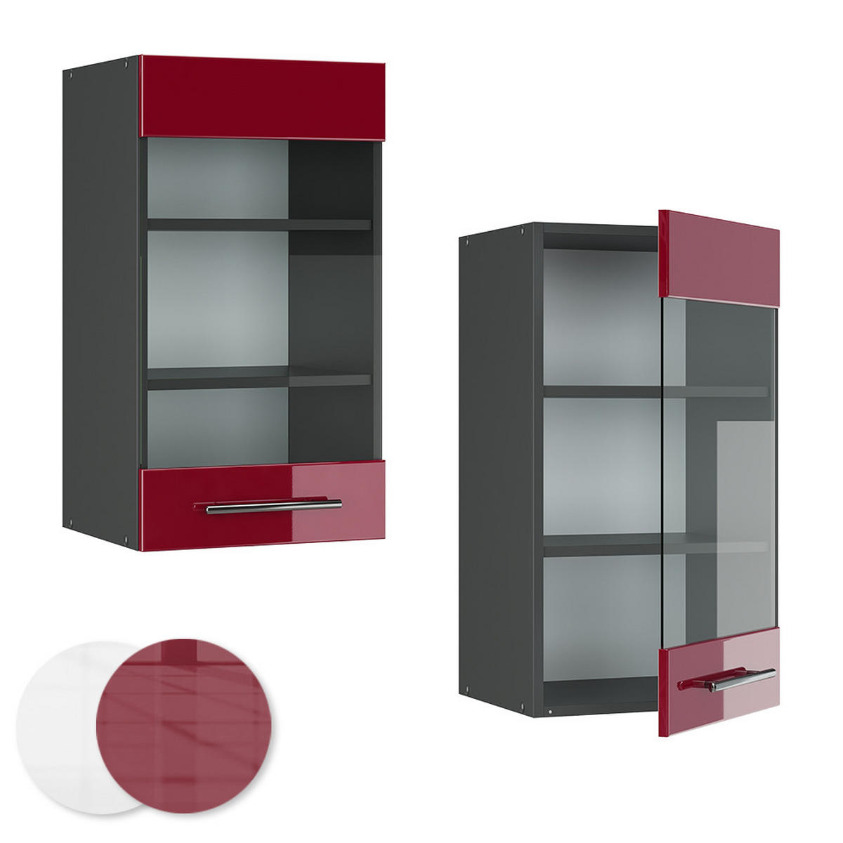KÜCHENGLASSCHRANK Fame-Line Bordeaux Hochglanz 40 cm - Bordeaux/Anthrazit, Holzwerkstoff (40/72/34.1cm) - Vicco
