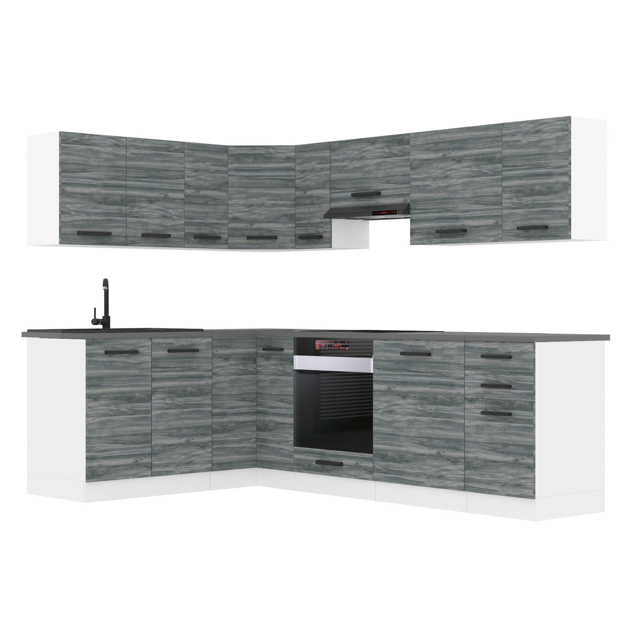 KÜCHE L-Form Janet, mit Arbeitsplatten, Glamour Wood - Grau, Holz (360/204/60cm) - B BELINI GROUP