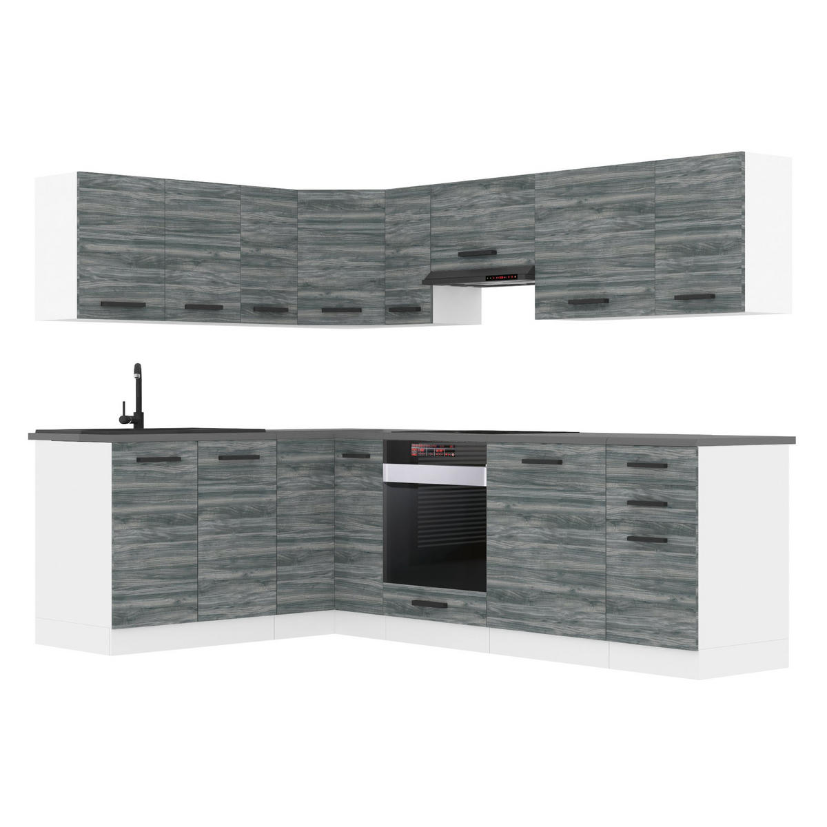 KÜCHE L-Form Janet, ohne Arbeitsplatten, Glamour Wood - Grau, Holz (360/204/60cm) - B BELINI GROUP