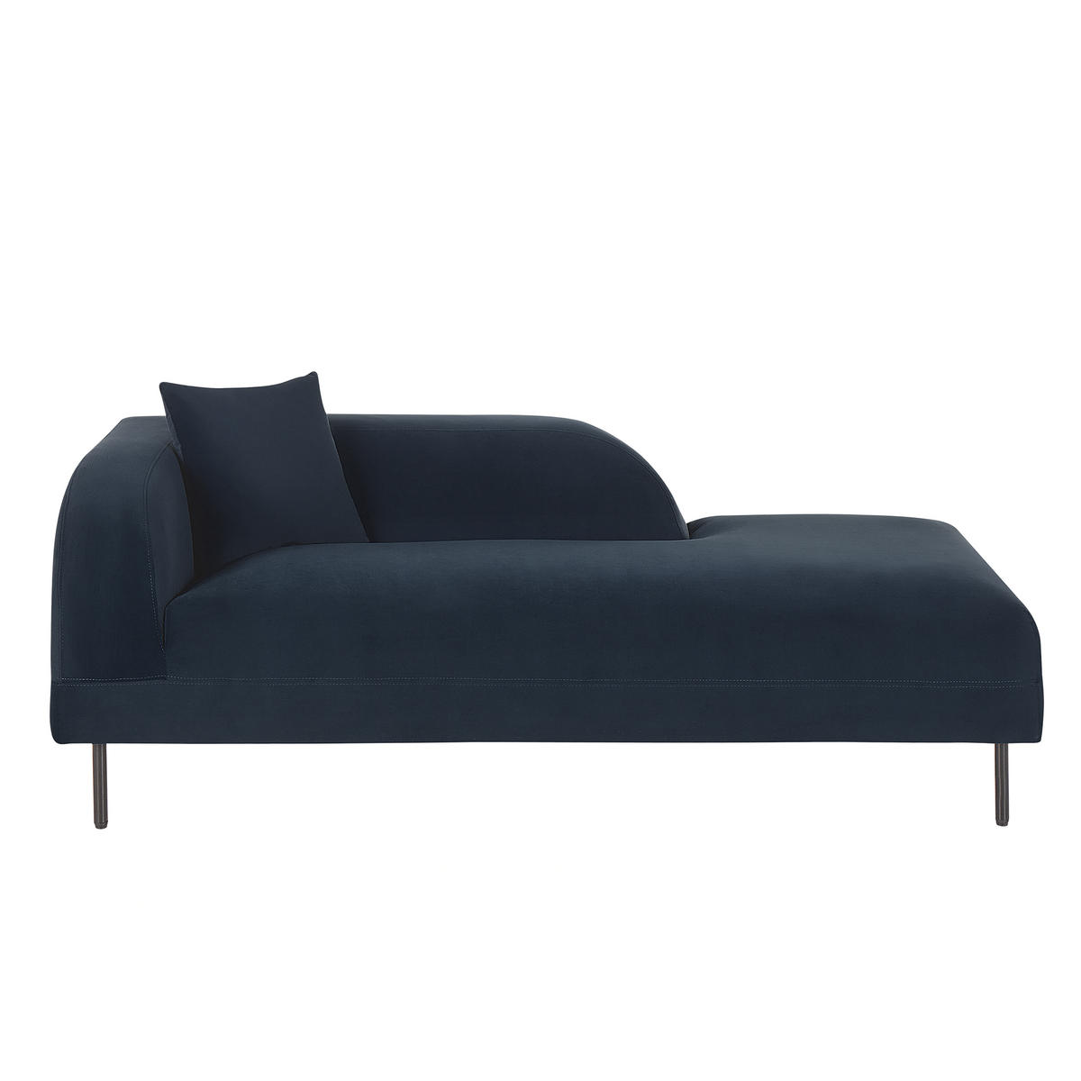 CHAISELONGUE Samtstoff dunkelblau linksseitig Le Crau - Blau, Textil (170/65/84cm) - Beliani