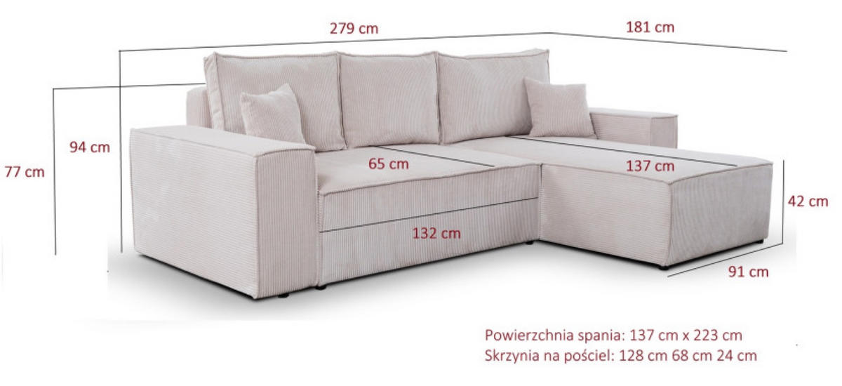 ECKSOFA Beige AGA Links Ausziehbar Gepolstert 279x181x94 cm - Beige, Textil (279/181cm) - Sepro Meble