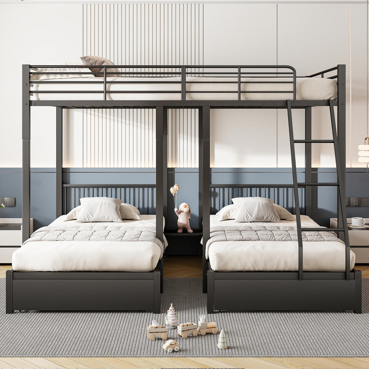 ETAGENBETT Kinderbette 140/200 und 2 x 90/200 cm aus Metall mit 2 Schubladen Schwarz - Schwarz, Metall (140/200cm) - Modenvie