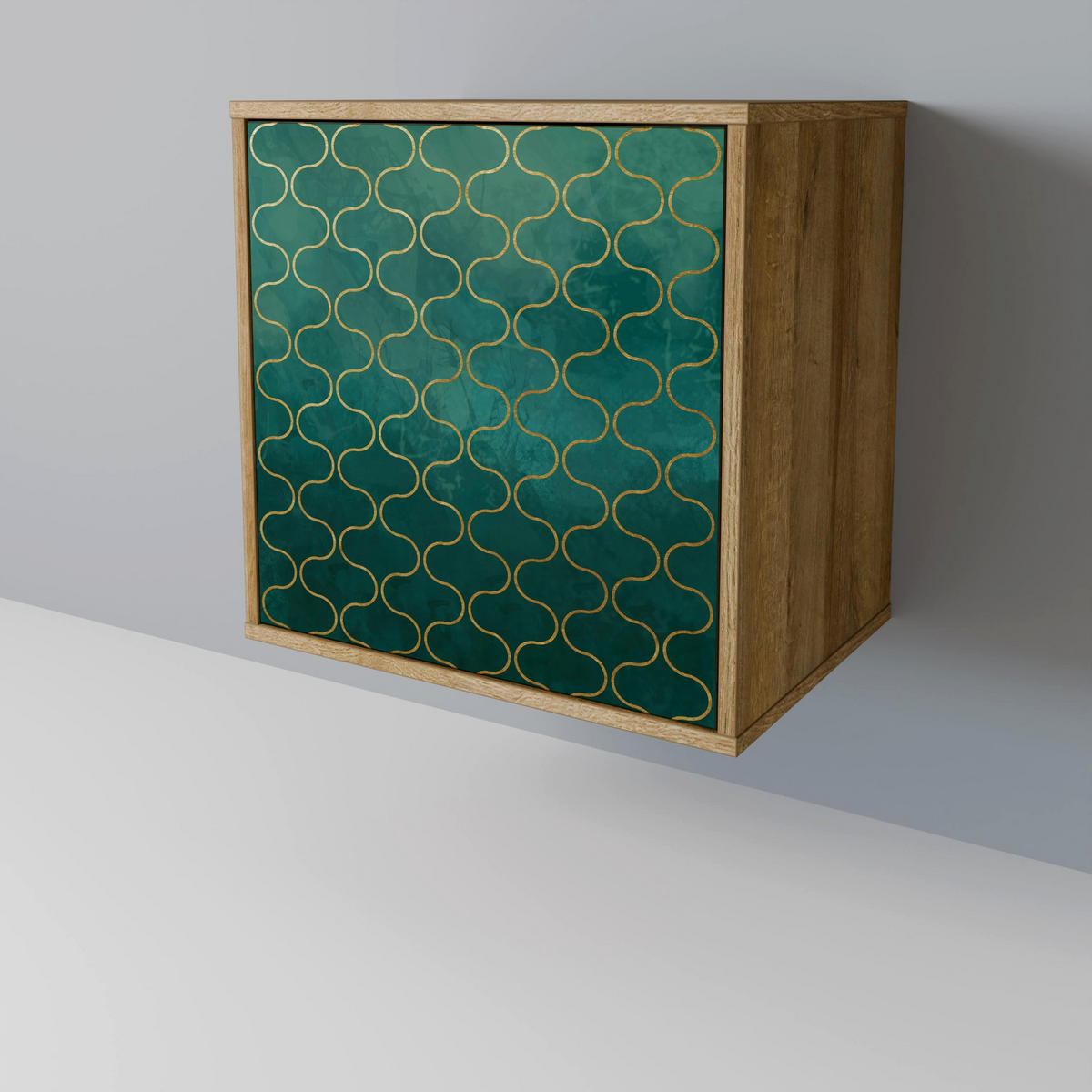 SIDEBOARD TESSELATED GREENERY, Eichefarben, 57,5x42x77,5 cm, Schräge Buchenholzfüße - Eichefarben/Buchefarben, Holzwerkstoff/Buchenholz (57.5/77.5/42cm) - SpaceRebels