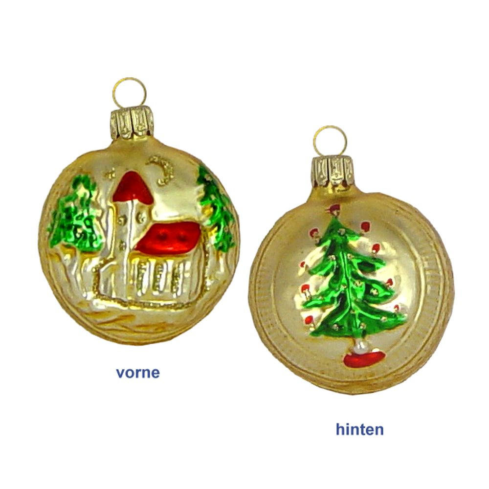 CHRISTBAUMSCHMUCK Kleiner Taler mit Kirche satingold 5cm - Multicolor, Metall (0.1/5/0.1cm)