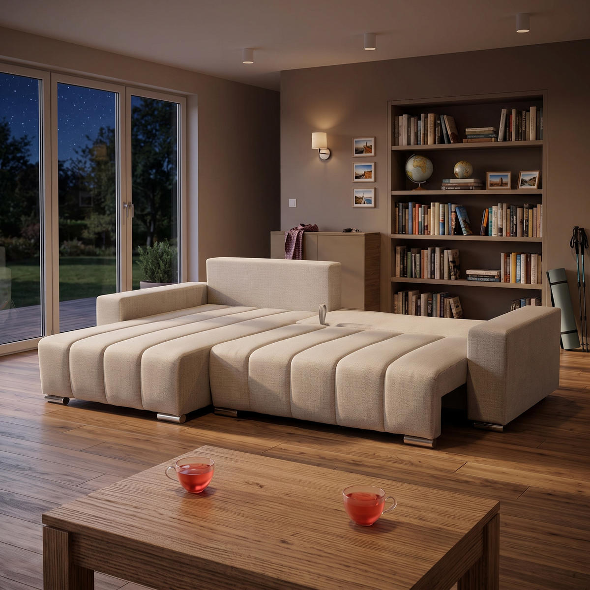 ECKSOFA Piano L Links mit Schlaffunktion 137x234 Velours Creme - Silberfarben/Creme, Holz/Textil (278/178cm) - Muffo