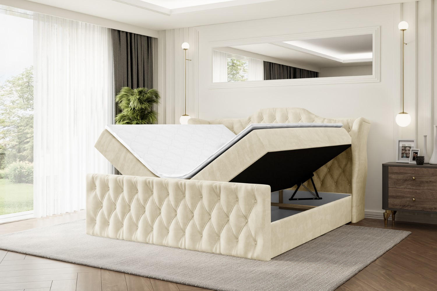 Thumbnail - Altdecor Boxbett, Beige, Holzwerkstoff, Höhe ca. 20 cm, 140x200 cm, Schlafzimmer, Betten, Boxspringbetten