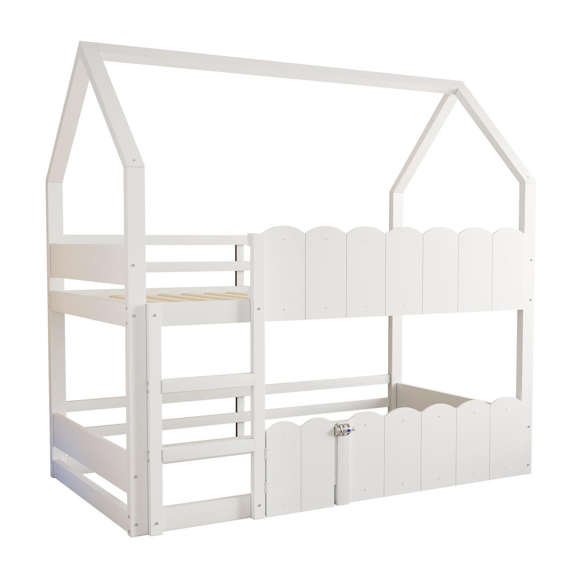 HOCHBETT Hausdesign 90/200 cm Weiß mit Lattenrost - Weiß, Holz (90/200cm) - MIVRAY