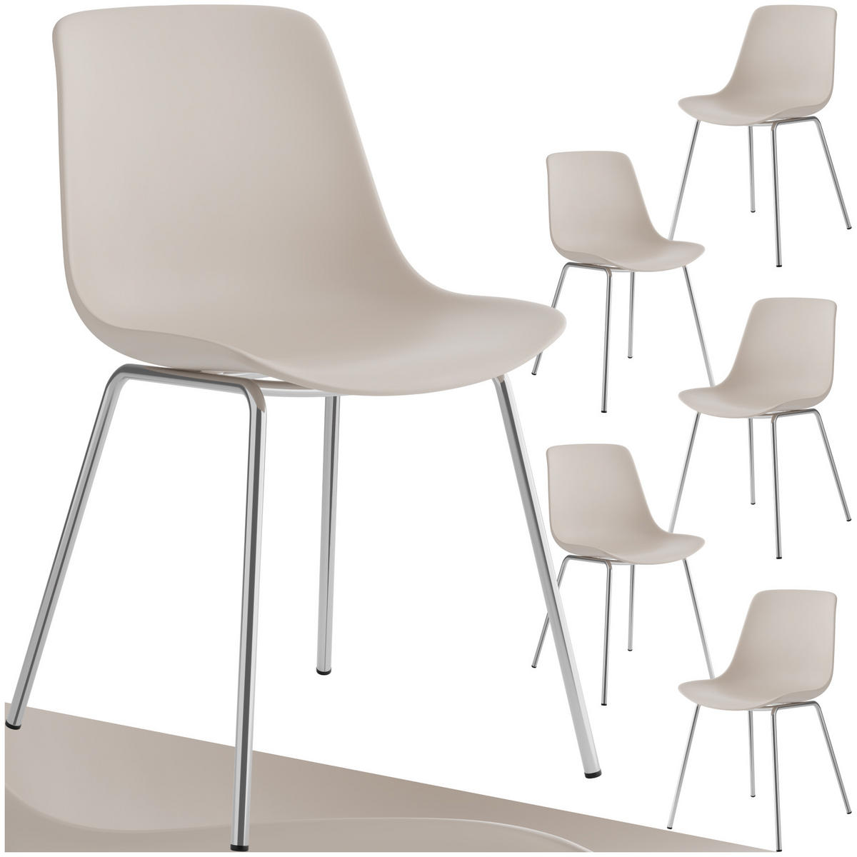 KUNSTSTOFFSTUHL 6er Set Mave 46 x 55 x 80 5 cm taupe/chrom - Taupe, Textil (46/80.5/55cm) - tectake