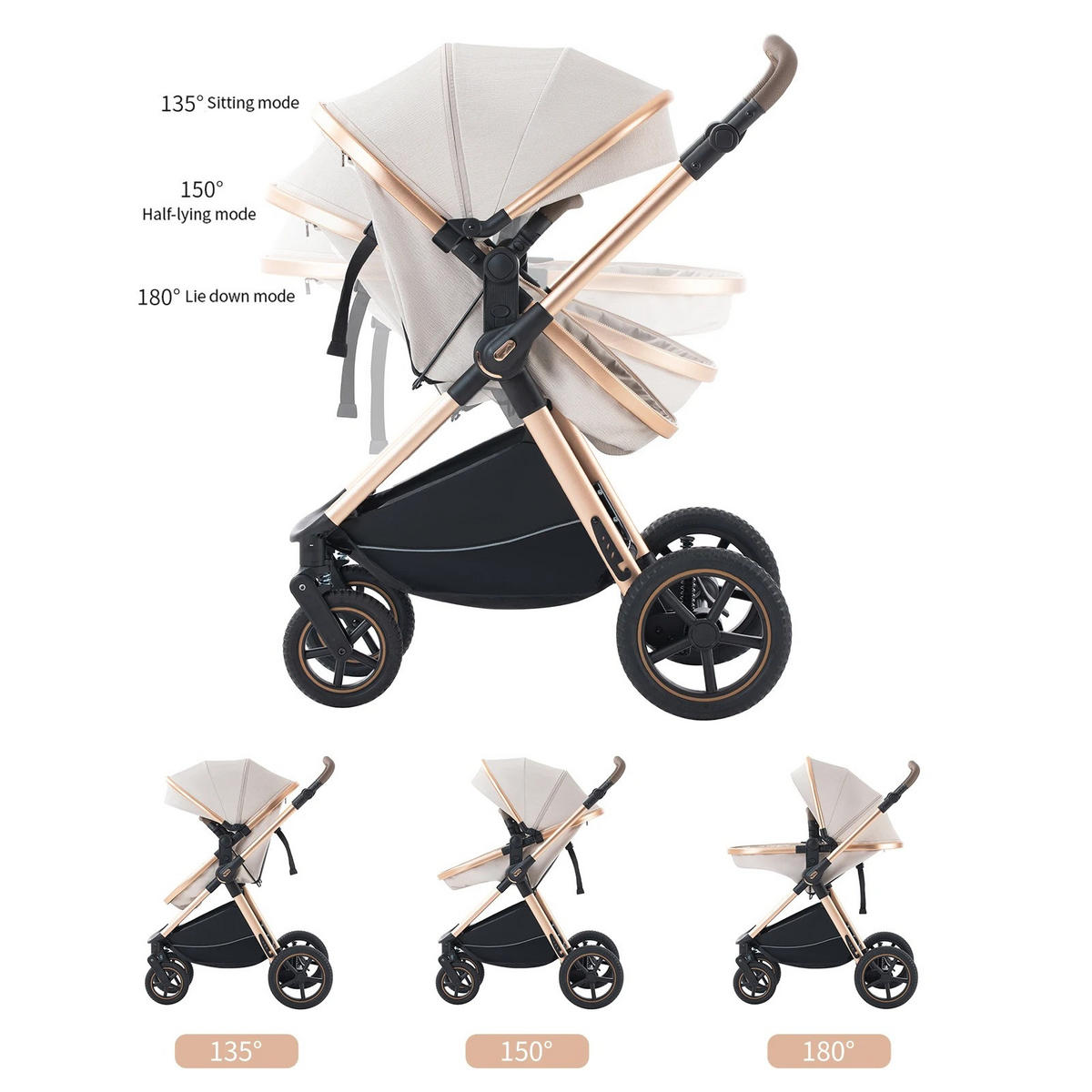 KINDERWAGENSET 3-in-1 Tragbarer, hellbraun - Hellbraun, Metall (80/60cm) - Kaket
