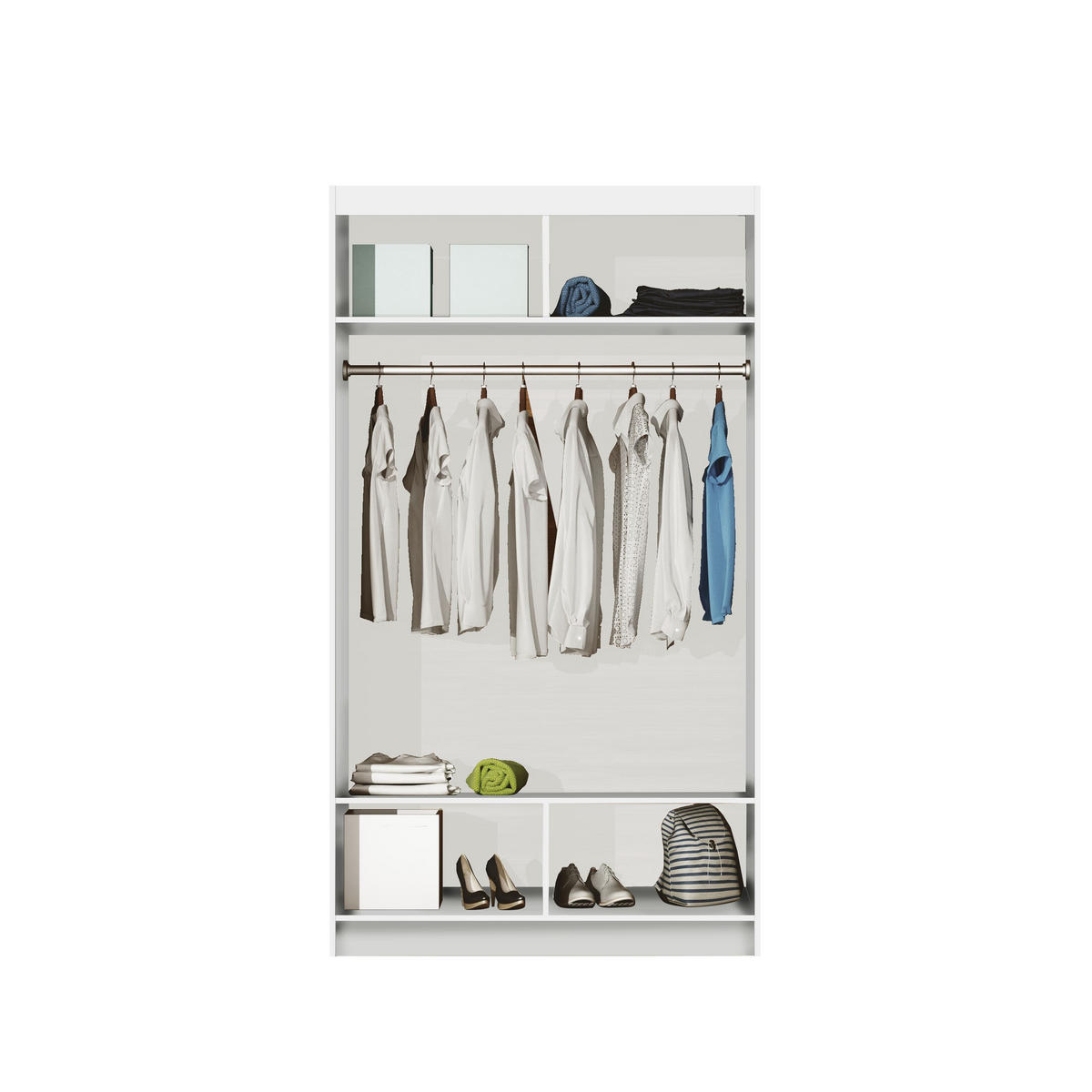 SCHWEBETÜRENSCHRANK NAMI 120/215/61 cm 2-türig mit Spiegel Weiß - Weiß, Holzwerkstoff (120/215/61cm) - MASSENO