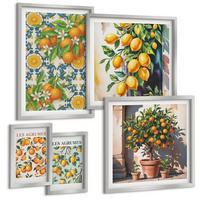BILDER SET 5er Set - 50x50 cm & 20x30 cm & 40x60 cm Silberner Rahmen - Retro gelbe Zitrusfrüchte - Silberfarben, Kunststoff (40/60cm) - TULUP