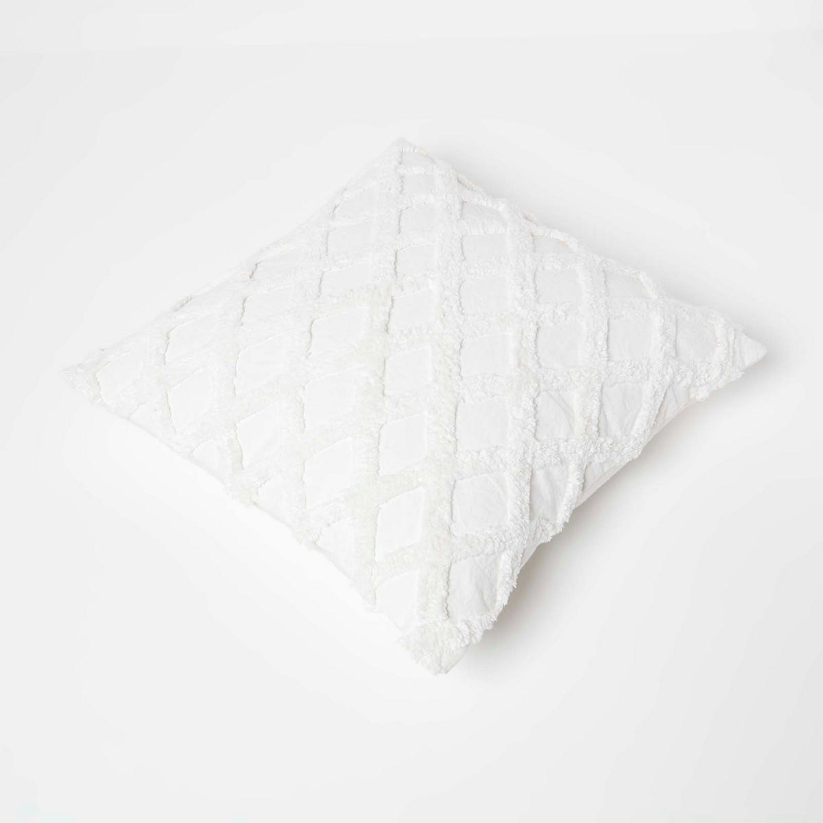 DEKOKISSEN Tufted 45/45 cm weiß mit Rautenmuster - Weiß, Textil (45/45cm) - Homescapes