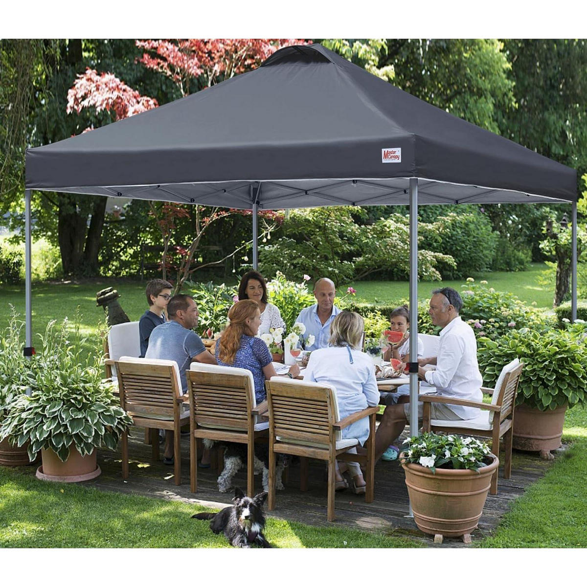 PAVILLON 3x3 Schnellaufbau 3-fach höhenverstellbar UPF50+ wasserabweisend Darkgrau - Anthrazit, Textil (305/282/305cm)