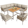 GARTENSET L-Form 7 Personen Grau/Beige Mit Holztisch - Beige, Metall - FLIEKS