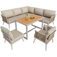 GARTENSET L-Form 7 Personen Grau/Beige Mit Holztisch - Beige, Metall - FLIEKS