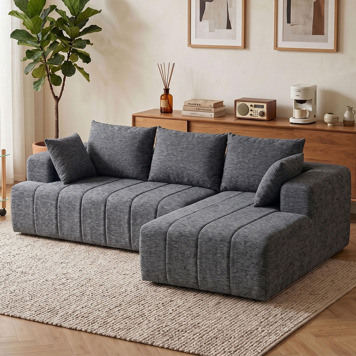ECKSOFA Chenille (100 % Polyester) Grau - Grau, Textil (158/256cm) - HOMCOM