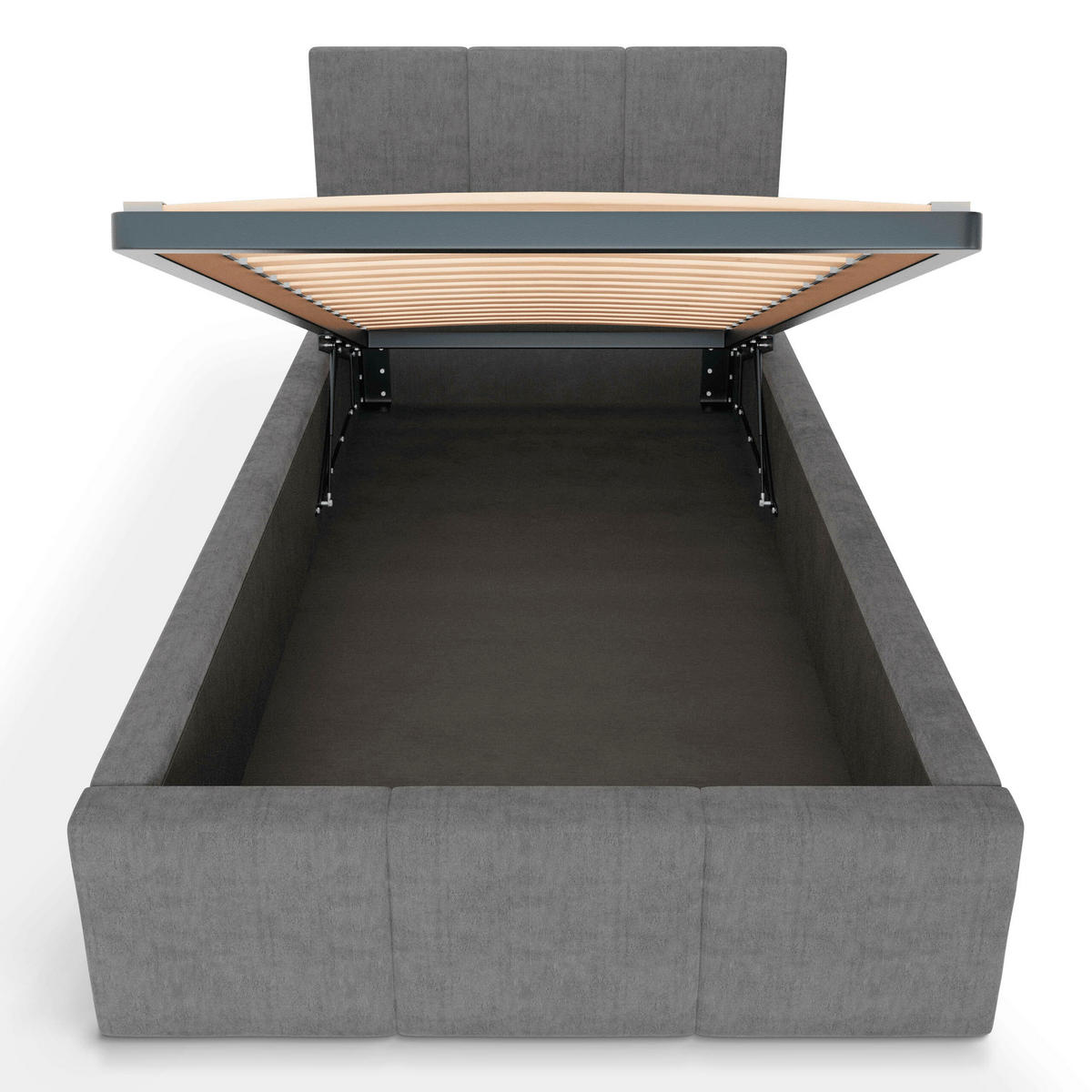 POLSTERBETT für Schlafzimmer Bett mit Stauraum Grau 90x200cm Kopfteil 110cm - Grau, Holzwerkstoff/Metall (90/200cm) - Muralo