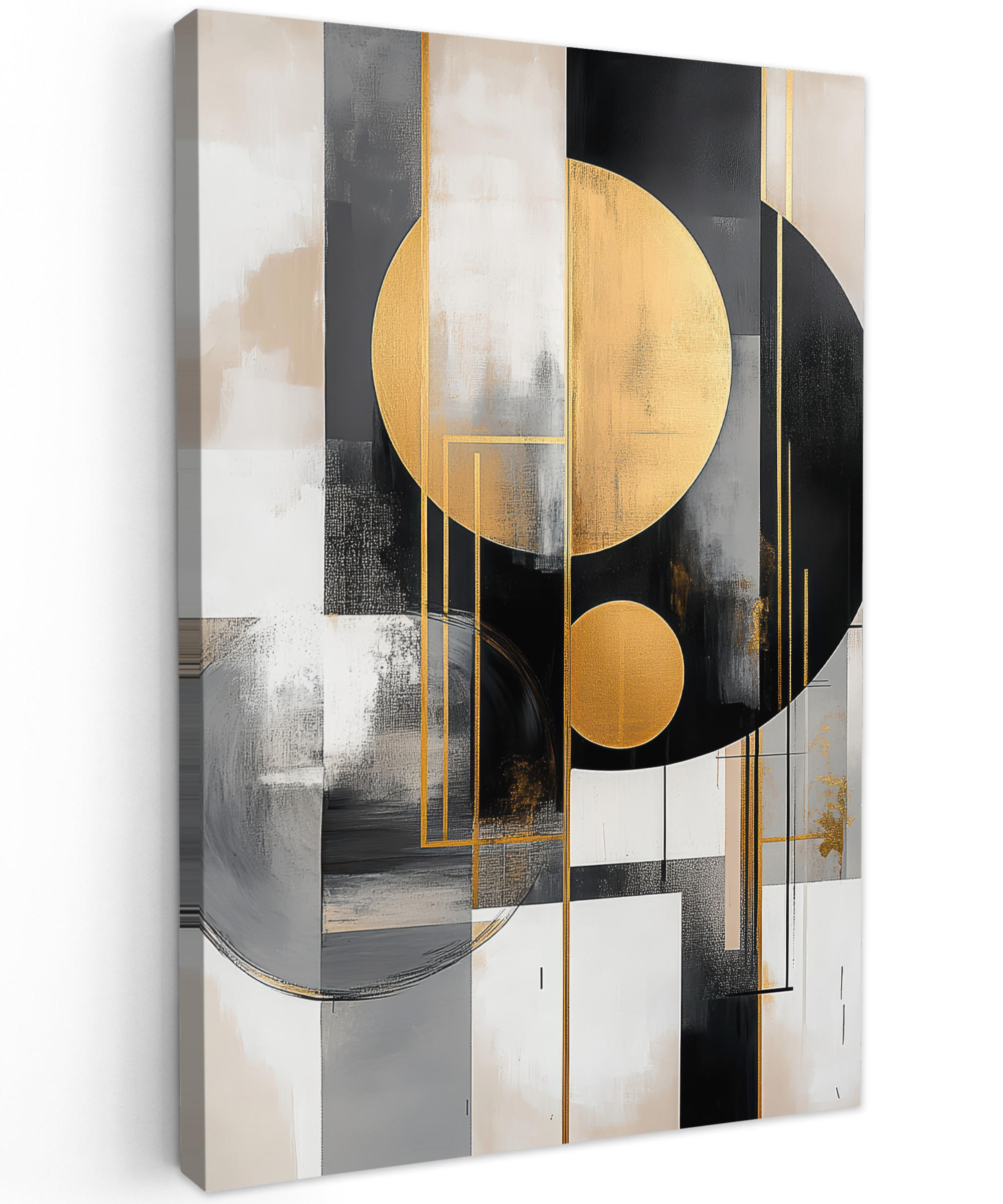 LEINWANDBILD Abstrakt - Gold - Silber - Formen - Ästhetisch - Modern 60x90 cm - Goldfarben, Textil (60/90cm) - MuchoWow