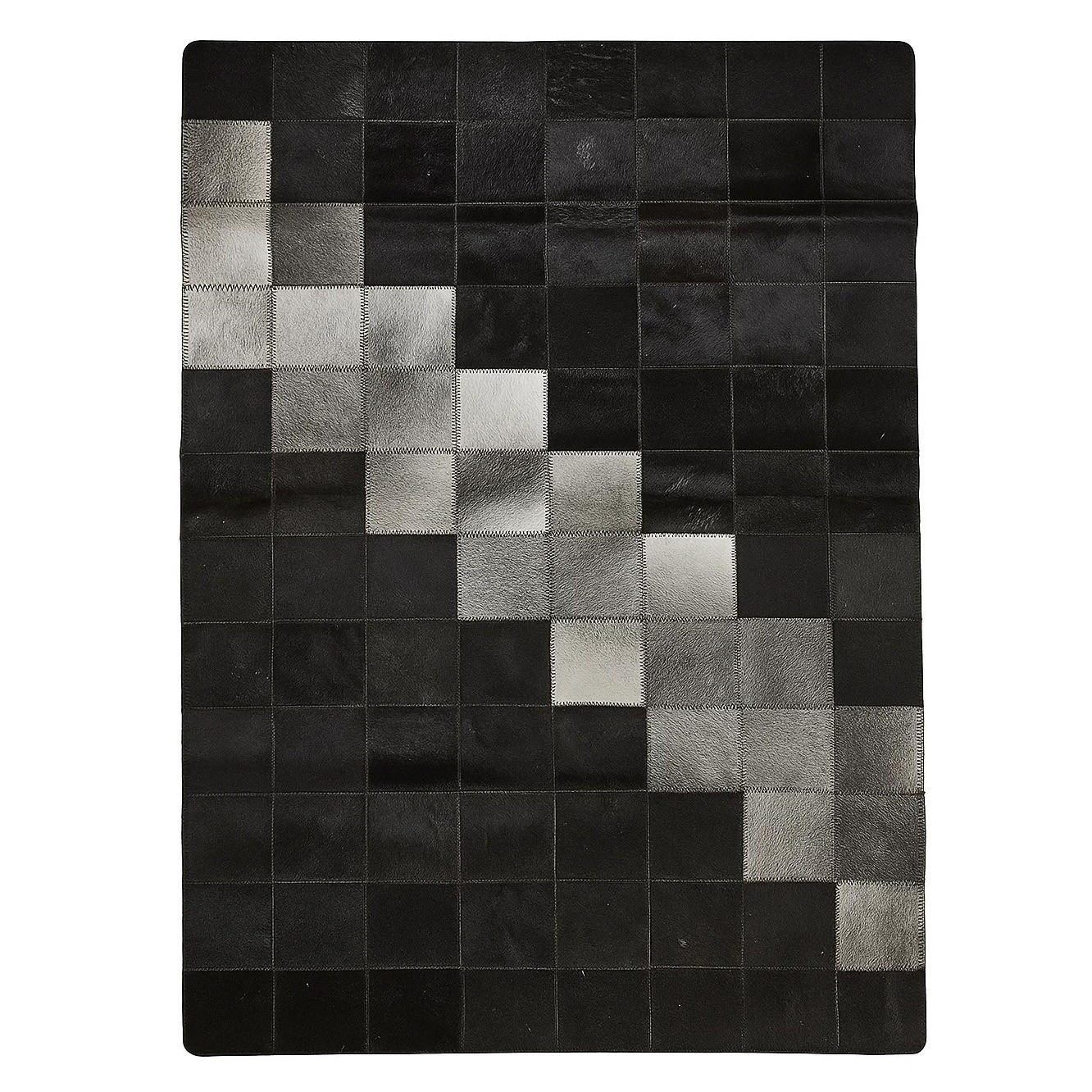 TEPPICH Patchwork Kuhfell Diagonalstreifen handgefertigt 80/120 cm - Schwarz/Grau, Fell (80/120cm) - Provellus