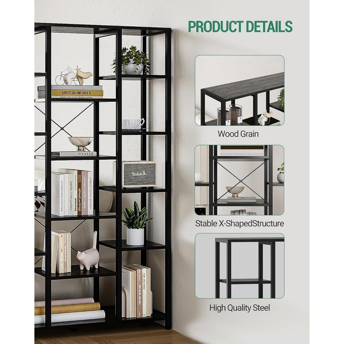 BÜCHERREGAL mit 6 Ebenen 30 x 100 x 170 cm Schwarz mit Holzmaserung - Schwarz, Holzwerkstoff (100/170/30cm)