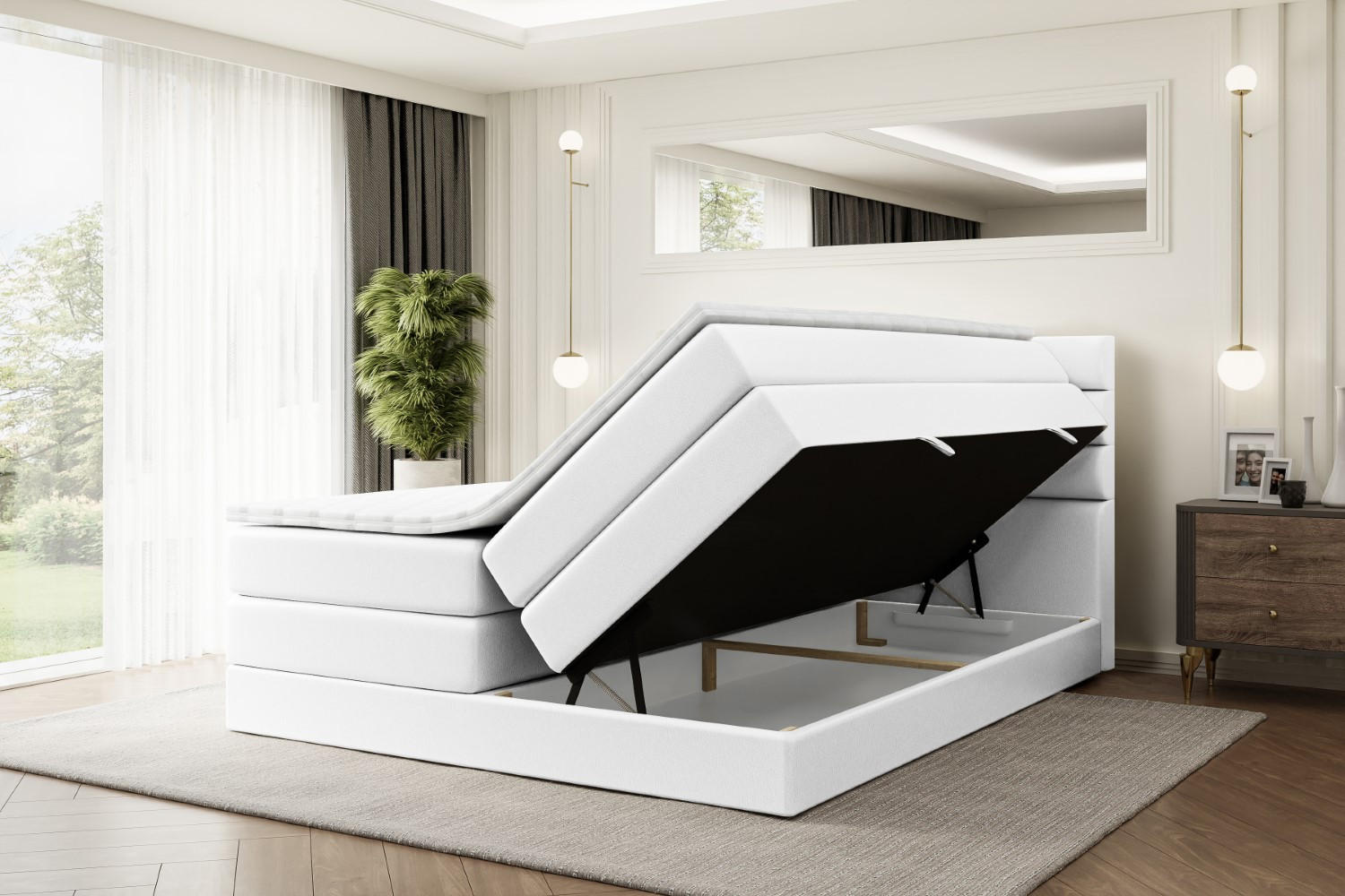 Thumbnail - Altdecor Boxspringbett, Weiß Hochglanz, Holzwerkstoff, Höhe ca. 20 cm, 180x200 cm, Schlafzimmer, Betten, Boxspringbetten