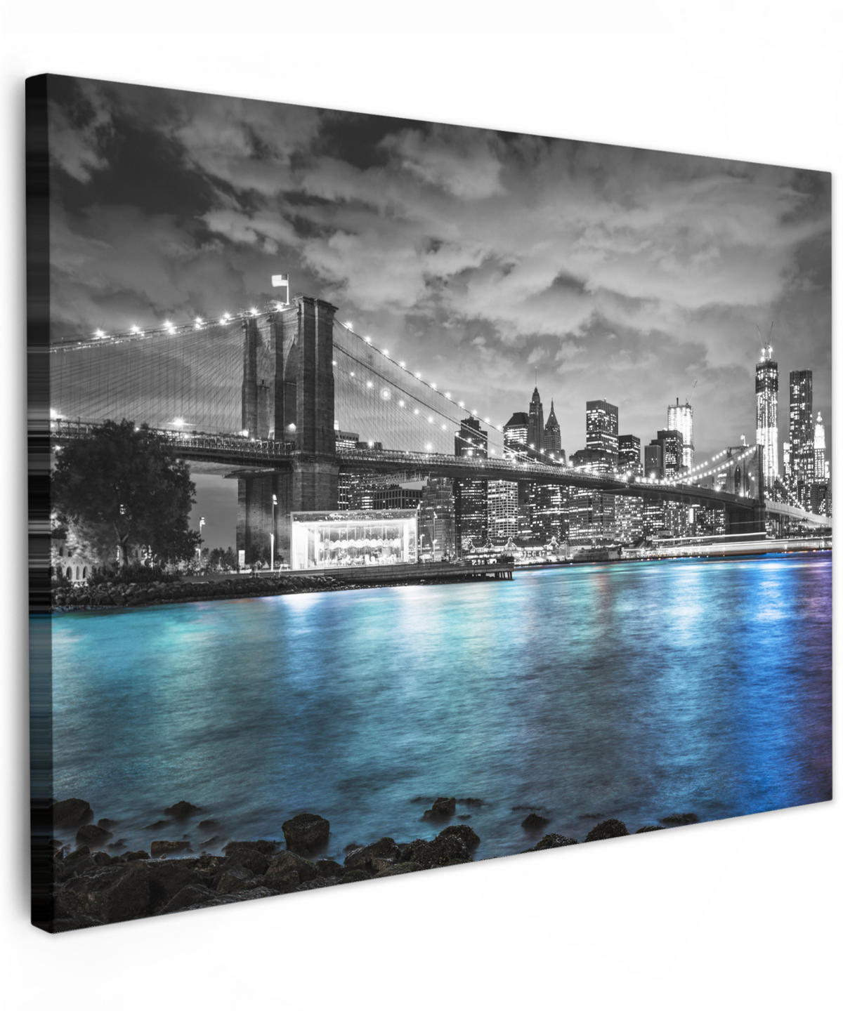LEINWANDBILD New York - Skyline - Stadt - Blau Wandbilder 80x60 cm - Blaugrau, Textil (80/60cm) - MuchoWow