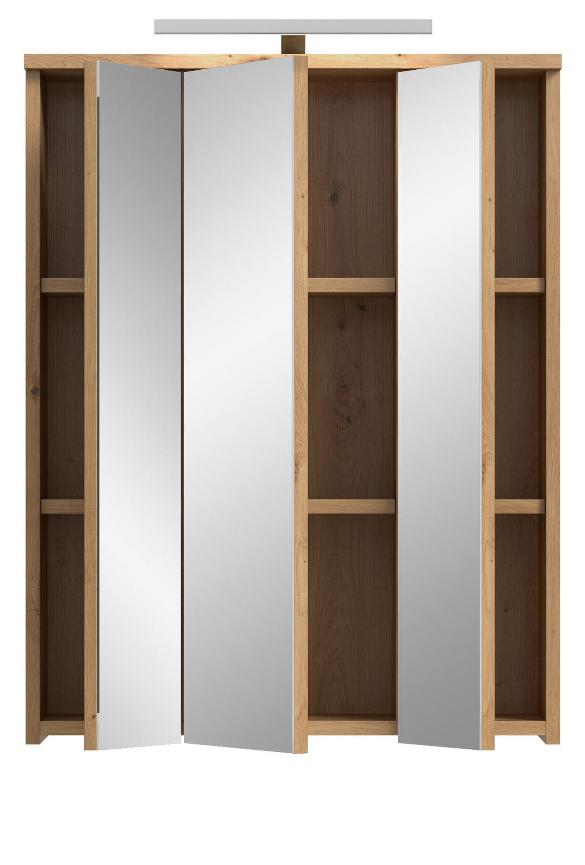 SPIEGELSCHRANK Eiche Artisan 60 x 77 cm, Badschrank inklusive LED-Beleuchtung - Schwarz/Eiche Artisan, Glas/Holzwerkstoff (60/77/22cm) - Inn.Furn