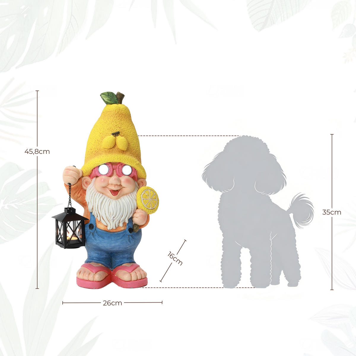 46CM Solarbetriebene Zwerggestalt in Form einer Zitrone Gartenfigur Zwerg mit Laterne, leuchtende Augen Geschenkidee für Mama - Multicolor, Naturmaterialien (23.5/46/16.5cm) - Hometopia