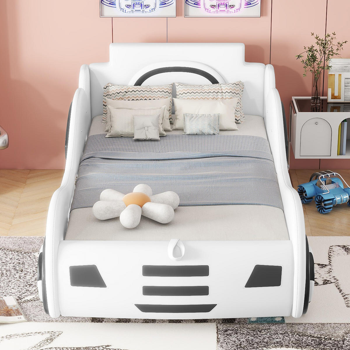 FLACHBETT 90x200cm Weiß Autobett Kinderbett Unterbettstauraum - Weiß, Holz - FLIEKS